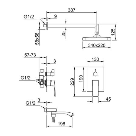 Душевая система Raglo R01 R01.27.03 встраиваемая в стену цвет золото