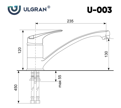 Смеситель для кухни Ulgran Classic U-003-309 на раковину темно-серый без термостата - фото 2