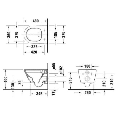 Унитаз подвесной Duravit D-Neo 45880900A1 (2588090000+0021690000) белый с сиденьем микролифт безободковый каскадный смыв