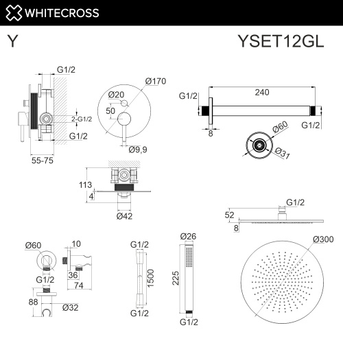 Душевая система Whitecross Y gold YSET12GL встраиваемая - фото 3