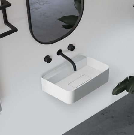 Раковина из искусственного камня Abber STEIN AS2626 50х40 подвесная цвет белый без отверстий под смеситель