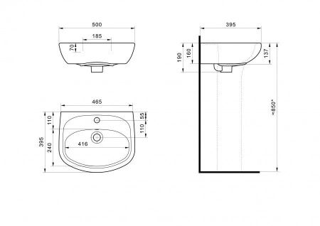 Раковина из сантехнического фарфора Santek Анимо 1WH110496 50х40 подвесная цвет белый 1 отверстие под смеситель