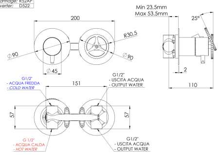 Смеситель для душа Remer Chrono CH92ZPCFP встраиваемый в стену черный