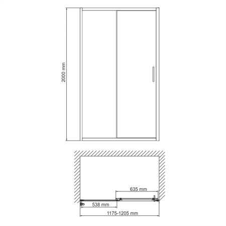 Душевая дверь WasserKRAFT Tauber 64S 64S05 120х200 стекло прозрачное профиль никель