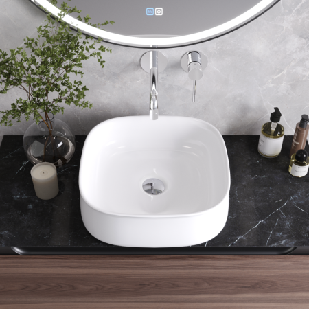 Раковина керамическая Cezares CZR-6583 40х40 накладная цвет белый без отверстий под смеситель