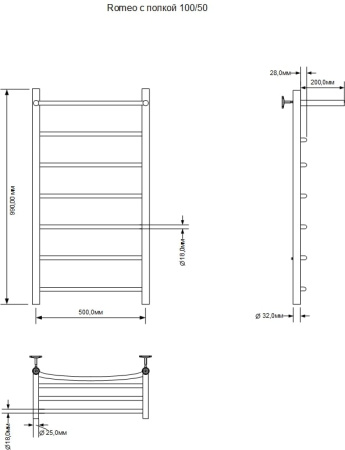 Полотенцесушитель Aquanet Romeo 00266730 50х100 водяной хром