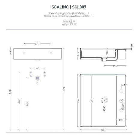 Раковина керамическая Artceram Scalino SCL007 17 00 60 см накладная цвет черный 1 отверстие под смеситель