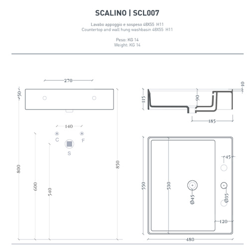 Раковина Artceram Scalino 55 см SCL007 17 00 накладная цвет черный матовый - фото 2