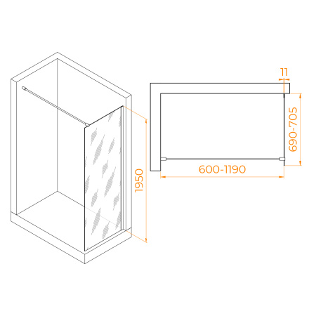 Душевая перегородка RGW Walk In 35100207-24 70х195 стекло матовое профиль черный