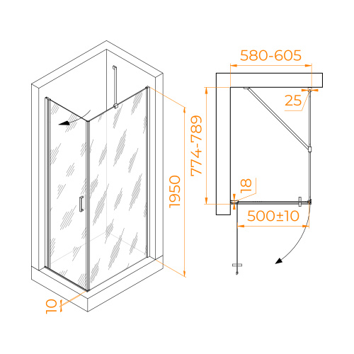 Душевой уголок RGW Leipzig 06123468-11 60х80 стекло прозрачное профиль хром глянцевый без поддона - фото 2