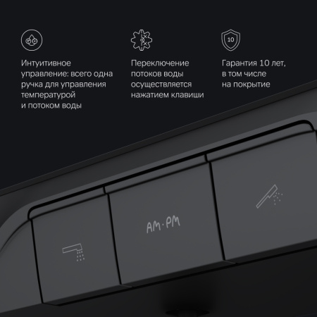 Смеситель для ванны и душа Am.Pm Func F8F10522 настенный черный без термостата