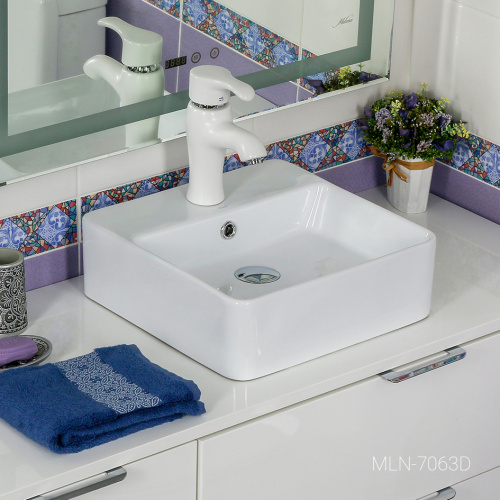 Раковина из сантехнического фарфора Melana 7063D-805 38х38 накладная цвет белый - фото 2