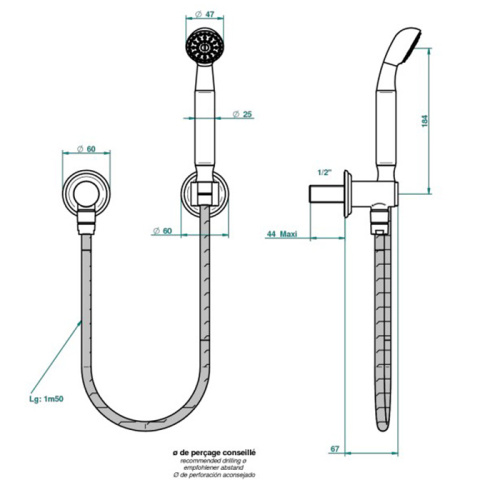 Душевой гарнитур THG Flore U5A-A02-52 настенный хром - фото 3