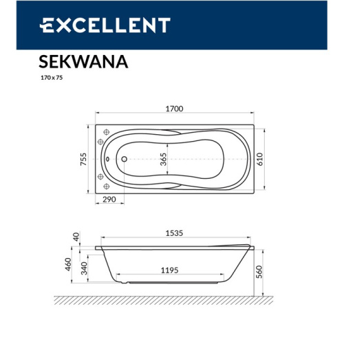 Ванна гидромассажная Excellent SEKWANA WAEX.SEK17.SMARTNANO.GL 170х75 прямоугольная - фото 3