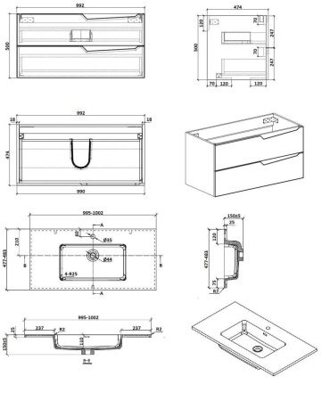 Тумба с раковиной Parly Rhea Rhea100 100х50 подвесная