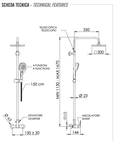 Душевая стойка Remer Energy EY37ASD20 настенная