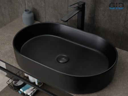 Раковина керамическая Gid Lago 53354 61х39 накладная цвет черный матовый без отверстий под смеситель