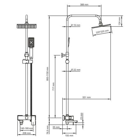 Душевая стойка Wasserkraft SK17701CH настенная цвет хром