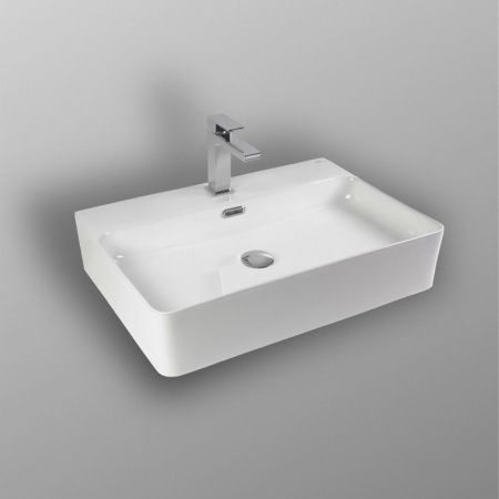 Раковина из сантехнического фарфора Bond Cube S02-600 60х40 накладная цвет белый 1 отверстие под смеситель