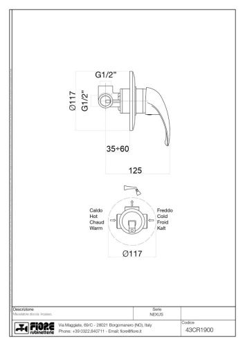 Смеситель для ванны и душа Fiore 43CR1900 встраиваемый в стену хром с термостатом - фото 3