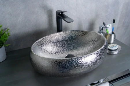 Раковина керамическая Gid Lago 52235 50х30 накладная цвет хром без отверстий под смеситель