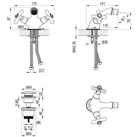 Смеситель LeMark Vintage LM2808B на биде бронза