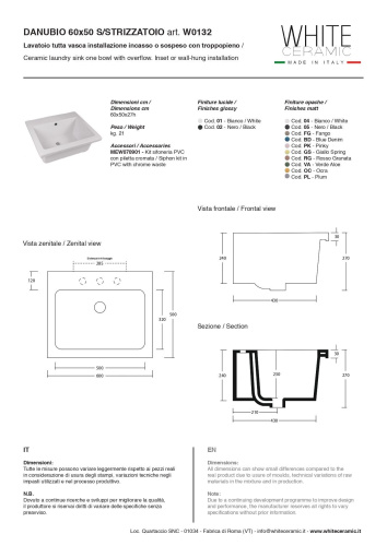 Раковина White Ceramic Постирочные раковины 60 см W013201 встраиваемая цвет белый глянцевый - фото 2