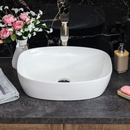 Раковина из сантехнического фарфора Melana 320352-805 50х40 накладная цвет белый без отверстий под смеситель