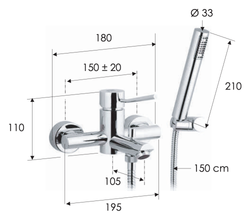 Смеситель для ванны Remer Minimal N02 настенный хром - фото 2