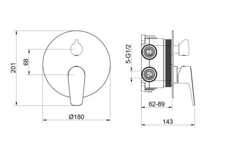 Смеситель для душа Aquatek БЕТТА AQ1147CR встраиваемый в стену хром