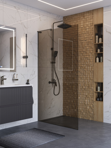 Душевая перегородка BelBagno UNO UNO-L-1-TB-100-BR-GM 100х200 стекло тонированное профиль оружейная сталь - фото 3