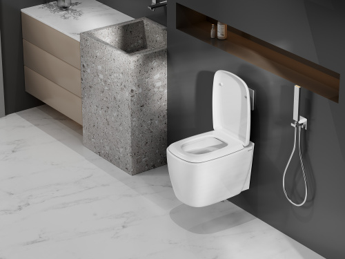 Унитаз подвесной Abber Rechteck AC1217 белый с сиденьем микролифт безободковый смыв торнадо - фото 4