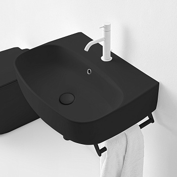 Раковина из сантехнического фарфора Kerasan Nolita 534131*1 60х45 накладная цвет черный матовый 1 отверстие под смеситель