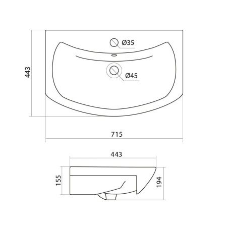 Раковина из сантехнического фаянса СанТа Балтика70 70х40 подвесная цвет белый