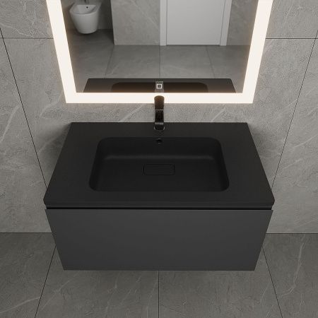 Раковина из искусственного камня Uperwood Lagoon Quartz 297000016 80х50 полувстраиваемая цвет черный