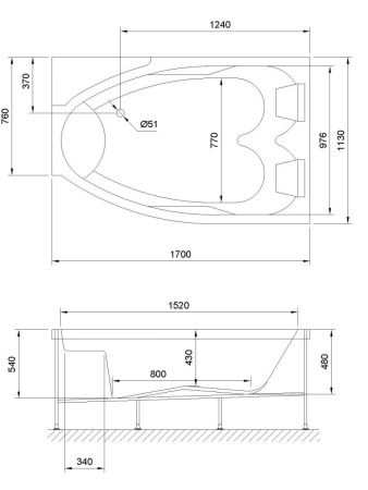 Ванна акриловая Royal Bath SHAKESPEARE RB652100CM-R 170х110 пристенная асимметричная с каркасом