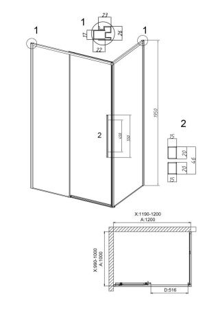 Душевой уголок Grossman Galaxy 120.K33.01.1210.21.00 120х100 стекло прозрачное профиль черный без поддона