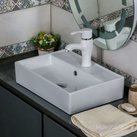 Раковина из сантехнического фарфора Melana 7657D-805 50х40 накладная цвет белый 1 отверстие под смеситель
