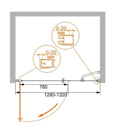Душевая дверь Cezares ELENA ELENA-W-B-11-40+90-C-Cr 130х195 стекло прозрачное профиль хром
