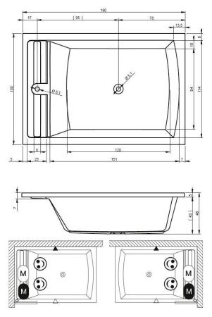 Ванна акриловая Riho SAVONA B065001005 190х130 пристенная прямоугольная без ножек