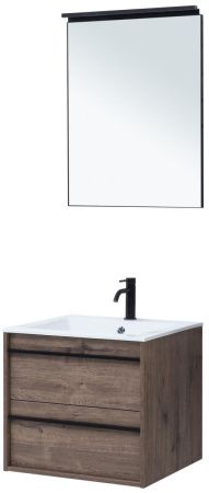 Комплект мебели: тумба с раковиной + зеркало Aquanet Lino 00271952 60х50 подвесной цвет коричневый