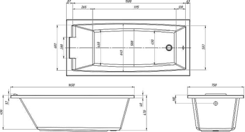 Ванна акриловая 1MarKa AELITA 01ае1675 165х75 пристенная прямоугольная без каркаса - фото 4 Ванна акриловая 1MarKa AELITA 01ае1675 165х75 пристенная прямоугольная без каркаса - фото 4