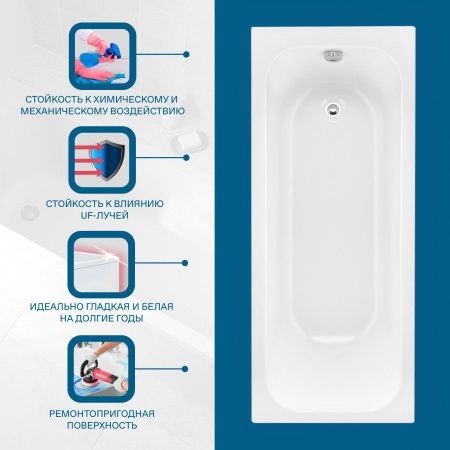 Ванна акриловая Santek Ламма 1WH501763 170х80 пристенная прямоугольная без каркаса