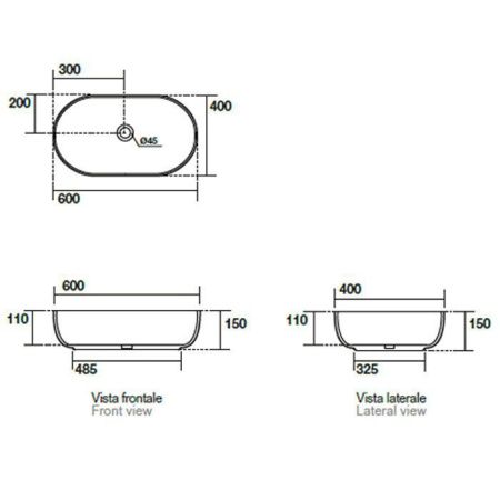 Раковина из сантехнического фарфора Kerasan Nolita 534375 60х40 накладная цвет коричневый без отверстий под смеситель