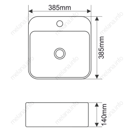 Раковина из сантехнического фарфора Melana A423B-803 40х40 накладная цвет белый 1 отверстие под смеситель