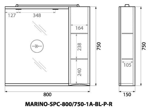 Зеркало-шкаф BelBagno Fly-Marino MARINO-SPC-800/750-1A-BL-P-R 80x75 - фото 2