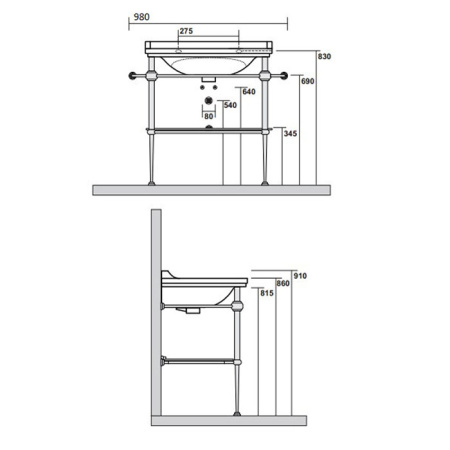 Консоль под раковину Kerasan Waldorf 9197K2 80х55х92 напольная цвет золото