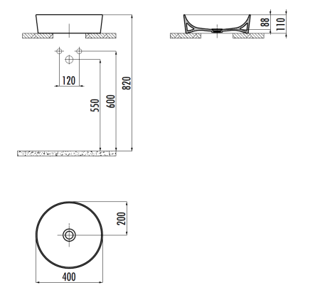 Раковина из сантехнического фарфора Creavit Ultra UL140-00CB00E-0000 40х40 накладная цвет белый без отверстий под смеситель