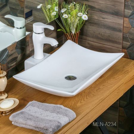 Раковина из сантехнического фарфора Melana A234-805 60х40 накладная цвет белый 1 отверстие под смеситель