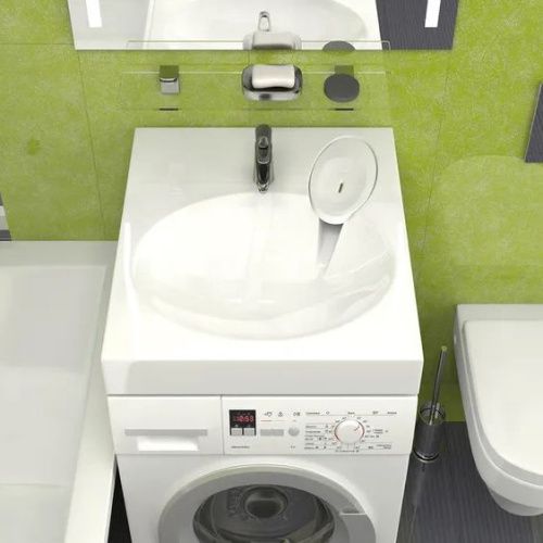 Раковина из искуственного мрамора Reflexion Gamma RX6060GM 60x60 над стиральной машиной цвет белый 1 отверстие под смеситель - фото 3